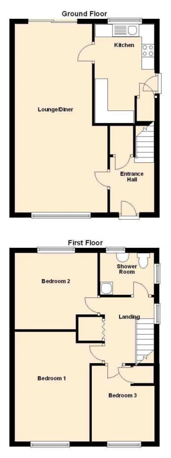 Floor Plan Image for 3 Bedroom Semi-Detached House for Sale in Derwent Close, Rugby