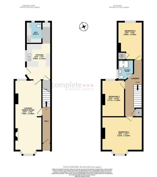 Floor Plan Image for 3 Bedroom Terraced House for Sale in Graham Road, Rugby