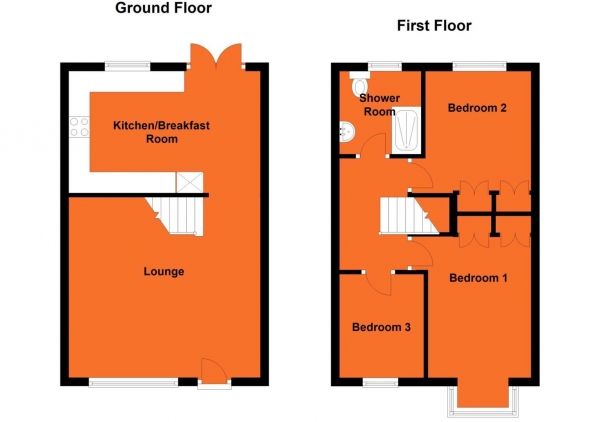 Floor Plan Image for 3 Bedroom Terraced House for Sale in Bracken Drive, Rugby