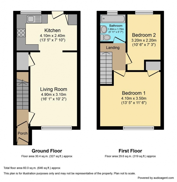 Floor Plan for 2 Bedroom Terraced House for Sale in Walton Close, Binley, Coventry, CV3, 2LJ - Offers Over &pound160,000