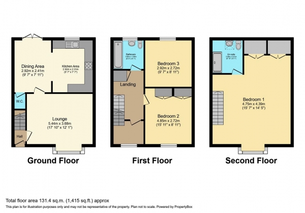 Floor Plan Image for 3 Bedroom Town House for Sale in Longstork Road, Rugby