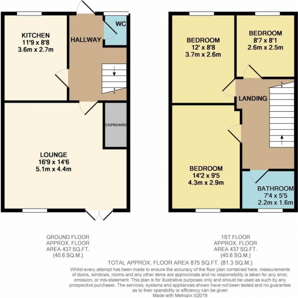 Floor Plan for 3 Bedroom Semi-Detached House for Sale in Callier Close, Cawston, Rugby, CV22, 7GQ - Guide Price &pound132,500