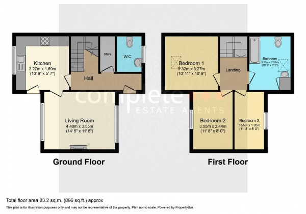 Floor Plan for 3 Bedroom Semi-Detached House for Sale in Canada Fields, Lutterworth, LE17, 4NB - Guide Price &pound180,000