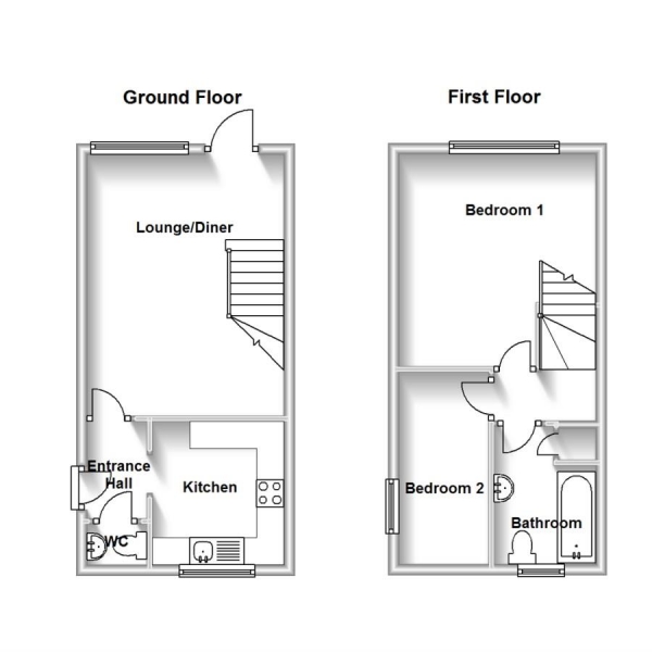 Floor Plan Image for 2 Bedroom End of Terrace House for Sale in Lauderdale Close, Long Lawford, Rugby