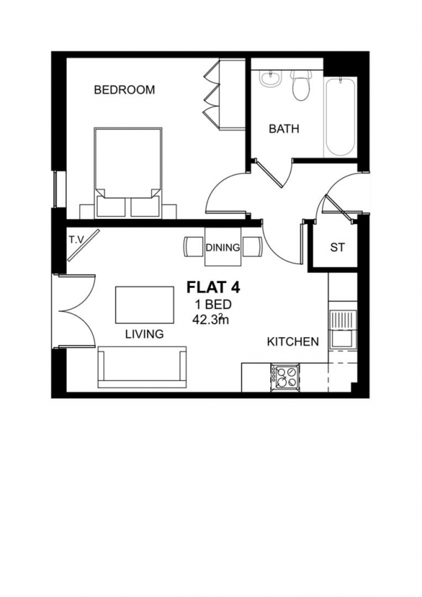 Floor Plan for 1 Bedroom Apartment for Sale in Woodside Park, Rugby, CV21, 2NZ - Offers Over &pound120,000