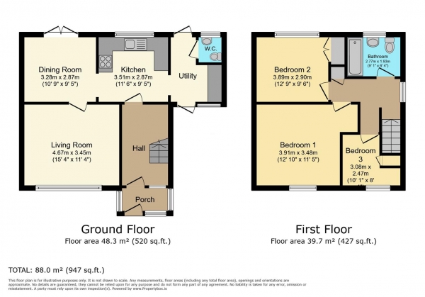 Floor Plan Image for 3 Bedroom Semi-Detached House for Sale in Onley Park, Willoughby, Rugby