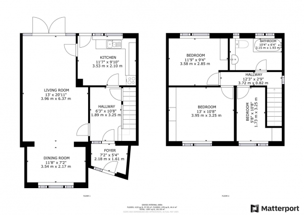 Floor Plan for 3 Bedroom Detached House for Sale in Hampden Way, Rugby, CV22, 7NW - OIRO &pound430,000