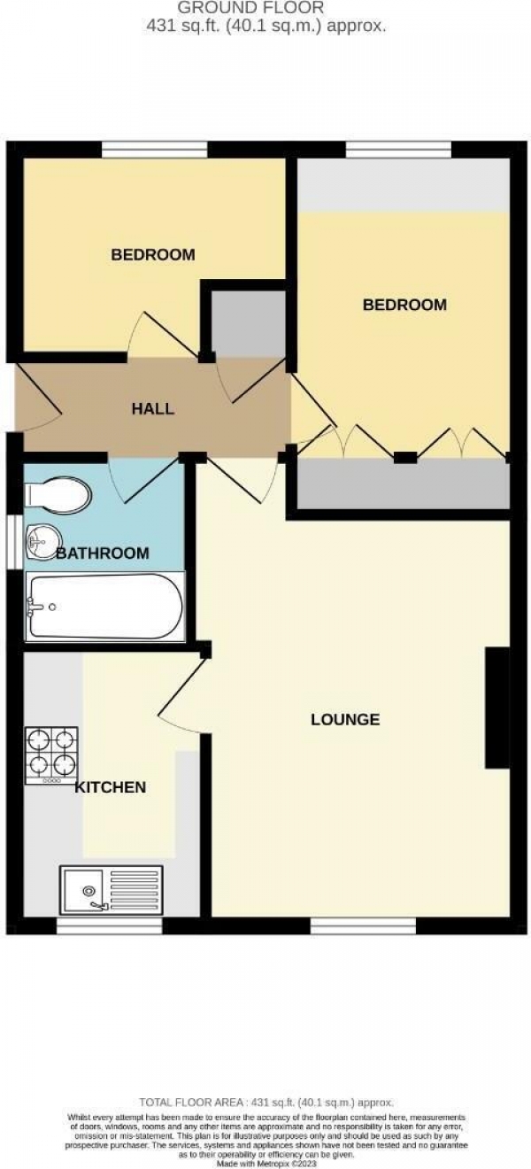 Floor Plan Image for 2 Bedroom Terraced Bungalow for Sale in Scafell, Rugby