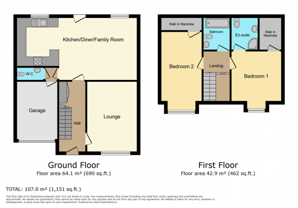 Floor Plan Image for 2 Bedroom Detached House for Sale in Laburnum Grove, Rugby