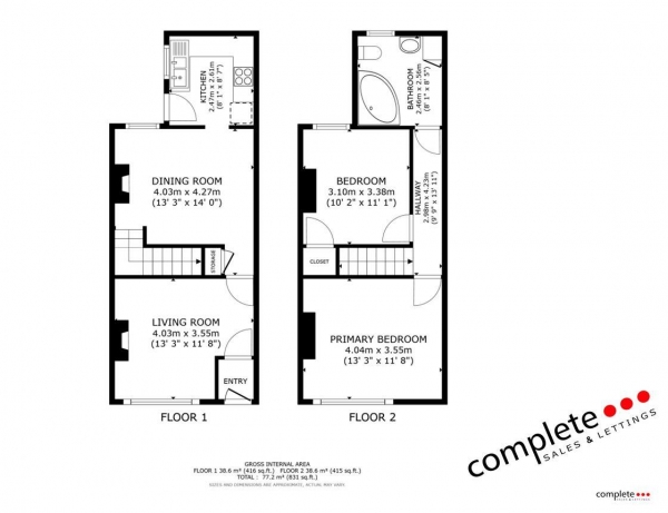 Floor Plan Image for 2 Bedroom Terraced House for Sale in Cross Street, Rugby