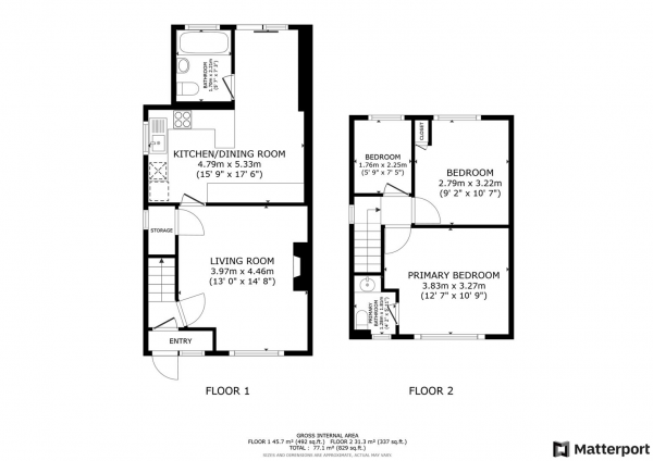 Floor Plan for 3 Bedroom Semi-Detached House for Sale in Charter Road, Rugby, CV22, 5HX - OIRO &pound235,000