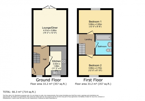 Floor Plan for 2 Bedroom Property for Sale in Windrush Way, Long Lawford, CV23, 9SW - Offers Over &pound200,000