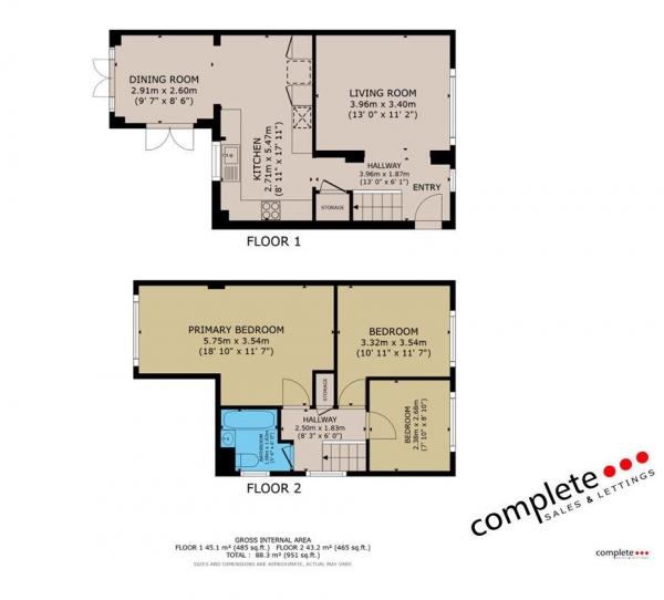 Floor Plan for 3 Bedroom Semi-Detached House for Sale in Tennyson Avenue, Rugby, CV22, 6JF - Guide Price &pound319,950