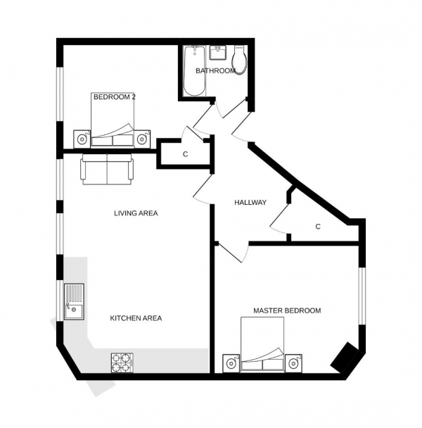 Floor Plan Image for 2 Bedroom Apartment for Sale in 5 The Queens Building, 3 Queen Street, Leicester