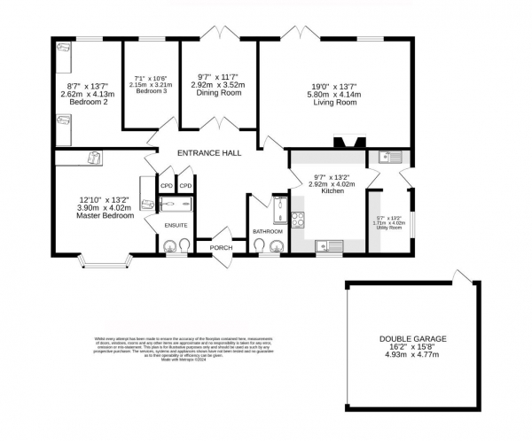 Floor Plan for 3 Bedroom Detached Bungalow for Sale in Somerfield Way, Leicester Forest East, Leicestershire, LE3, 3LX - Offers Over &pound450,000