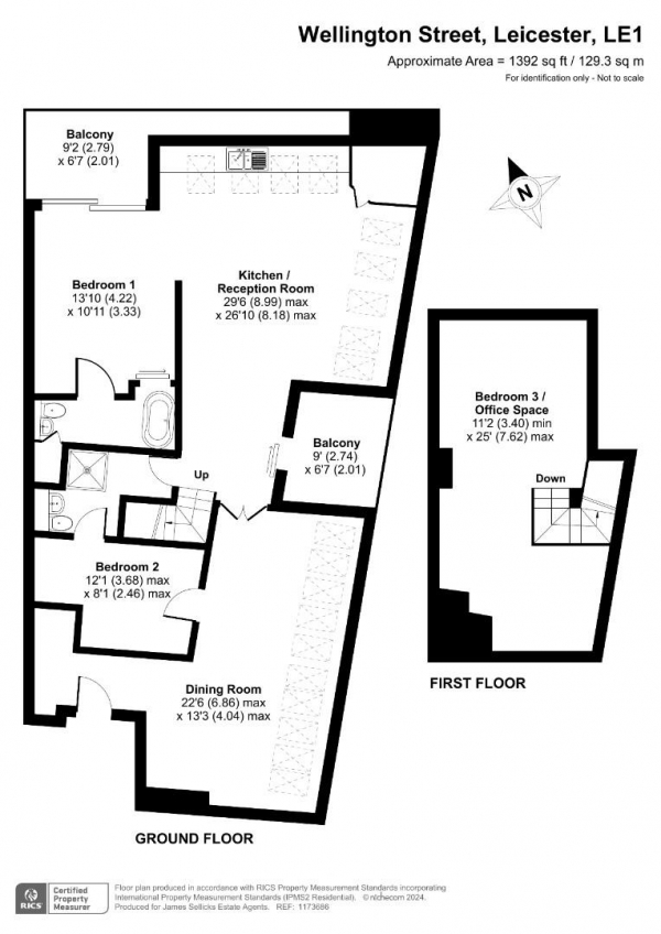 Floor Plan for 3 Bedroom Apartment for Sale in The Pick Building, Wellington Street, Leicester, LE1, 6HB - Guide Price &pound295,000