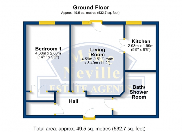 Floor Plan Image for 1 Bedroom Retirement Property for Sale in High Street South, Rushden, NN10 0FR