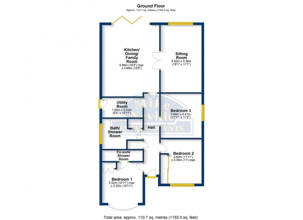 Floor Plan Image for 3 Bedroom Detached Bungalow for Sale in Rushden Road, Wymington, North Bedfordshire, NN10 9LH