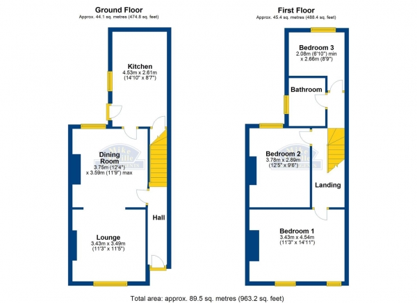 Floor Plan Image for 3 Bedroom End of Terrace House for Sale in Whitworth Road, Wellingborough, NN8 1QQ