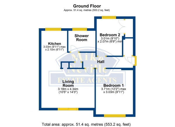 Floor Plan Image for 2 Bedroom Semi-Detached Bungalow for Sale in Elizabeth Way, Higham Ferrers, NN10 8JR