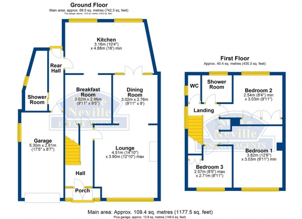 Floor Plan Image for 3 Bedroom Semi-Detached House for Sale in Castle Court, Rushden, NN10 9HG