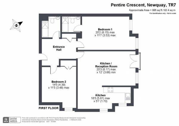 Floor Plan for 2 Bedroom Apartment for Sale in Pentire Mews, Pentire Crescent, Pentire, Newquay, TR7, 1GW - Offers in Excess of &pound290,000