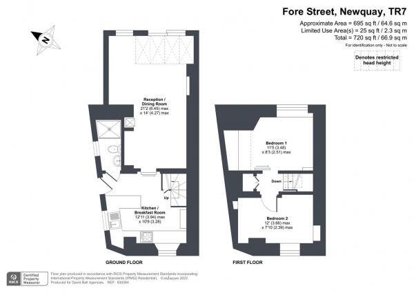 Floor Plan for 2 Bedroom Semi-Detached Bungalow for Sale in Fore Street, Newquay, TR7, 1EZ - Guide Price &pound395,000