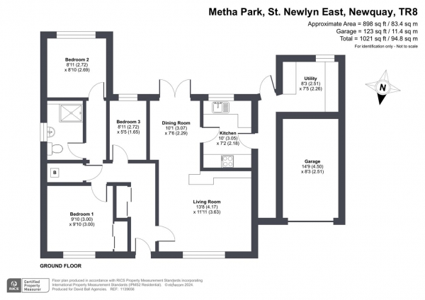 Floor Plan for 3 Bedroom Semi-Detached Bungalow for Sale in Metha Park, St Newlyn East, TR8, 5LT - Guide Price &pound365,000