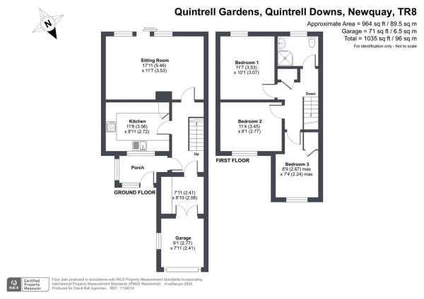 Floor Plan for 3 Bedroom Terraced House for Sale in Quintrell Gardens, Quintrell Downs, TR8, 4LH - Guide Price &pound275,000