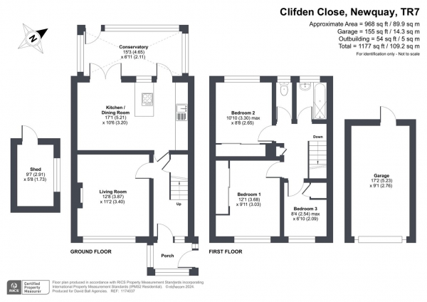 Floor Plan for 3 Bedroom Semi-Detached House for Sale in Clifden Close, Newquay, TR7, 2EZ - Guide Price &pound330,000