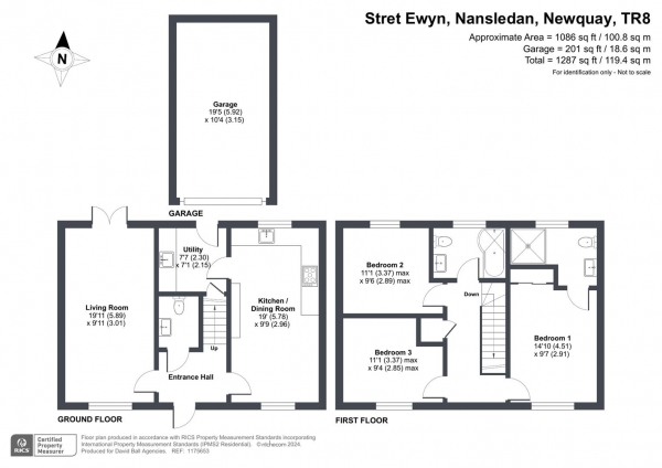 Floor Plan for 3 Bedroom Detached House for Sale in Stret Ewyn, Nansledan, Newquay, TR8, 4GS - Guide Price &pound430,000