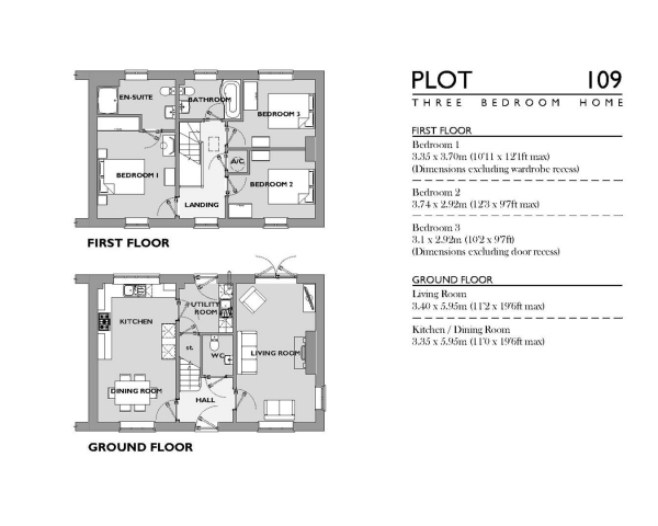 Floor Plan for 3 Bedroom Semi-Detached House for Sale in Nansledan, Newquay, TR8, 4JU -  &pound420,000