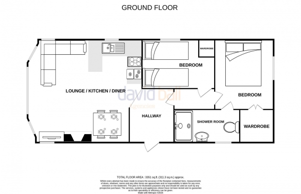 Floor Plan Image for 2 Bedroom Park Home for Sale in Newquay Bay Resort, Newquay