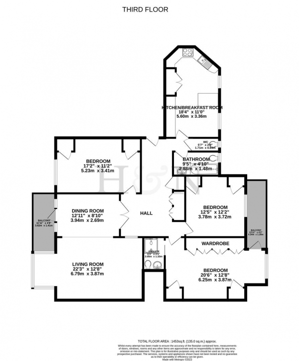 Floor Plan Image for 3 Bedroom Flat for Sale in Viceroy Lodge, Kingsway, Hove