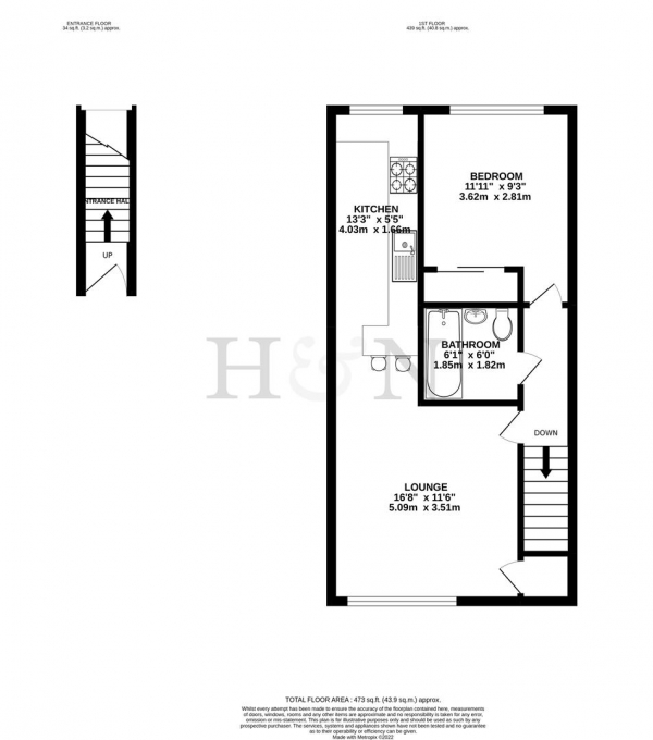 Floor Plan Image for 1 Bedroom Flat for Sale in Normans Court, Downsway, Shoreham-By-Sea