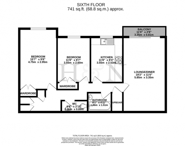 Floor Plan Image for 2 Bedroom Flat for Sale in Edward House, New Church Road, Hove