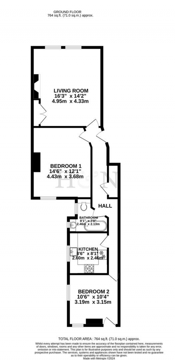 Floor Plan Image for 2 Bedroom Flat for Sale in Montpelier Terrace, Brighton