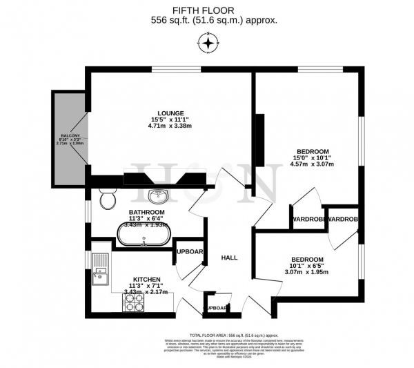 Floor Plan Image for 2 Bedroom Flat for Sale in Rutland Court, New Church Road, Hove