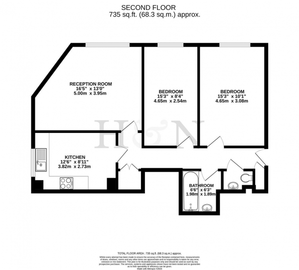 Floor Plan Image for 2 Bedroom Flat for Sale in Derek House, New Church Road, Hove