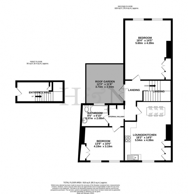 Floor Plan for 2 Bedroom Flat for Sale in Private roof garden, Montpelier Crescent, Brighton, BN1, 3JF - Guide Price &pound650,000