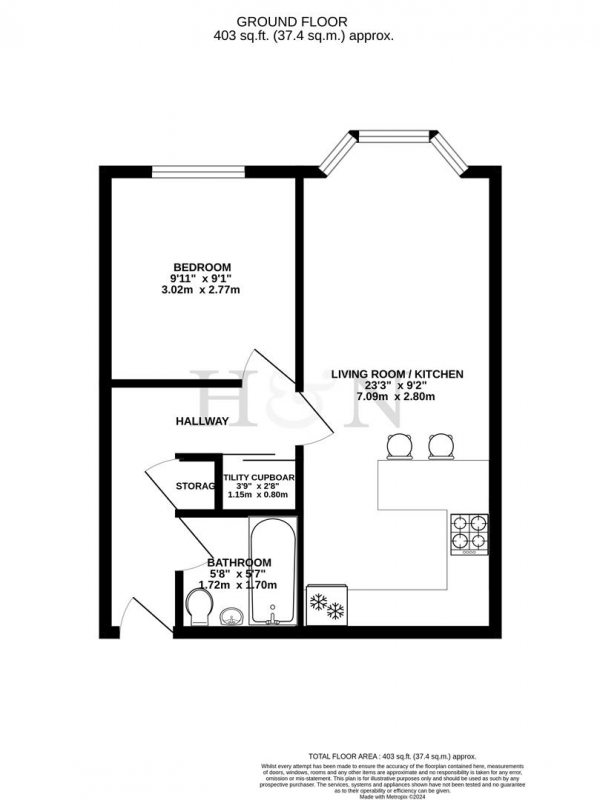 Floor Plan for 1 Bedroom Flat for Sale in Burlington Street, Brighton, BN2, 1AA -  &pound270,000