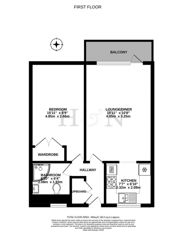 Floor Plan Image for 1 Bedroom Flat for Sale in Langdale Court, Kingsway, Hove