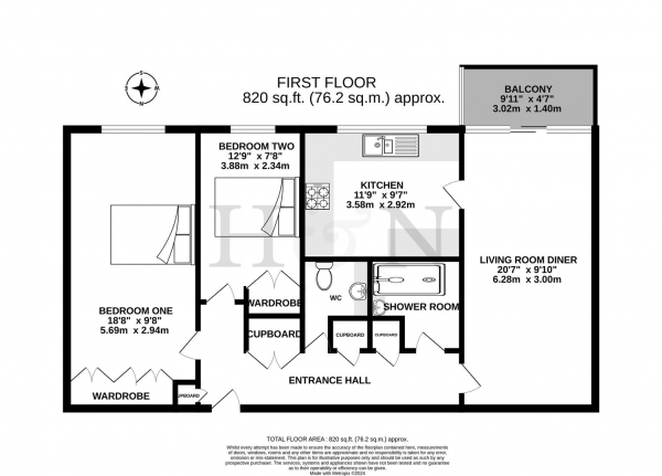 Floor Plan Image for 2 Bedroom Flat for Sale in Fairlawns, Kingsway, Hove