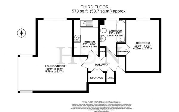 Floor Plan Image for 1 Bedroom Flat for Sale in Kingsway, Hove