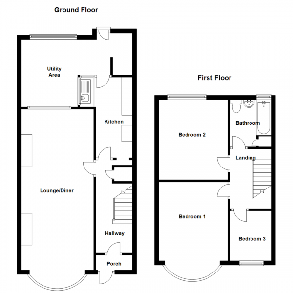 Floor Plan Image for 3 Bedroom Terraced House for Sale in Foxford Crescent, Aldermans Green, Coventry