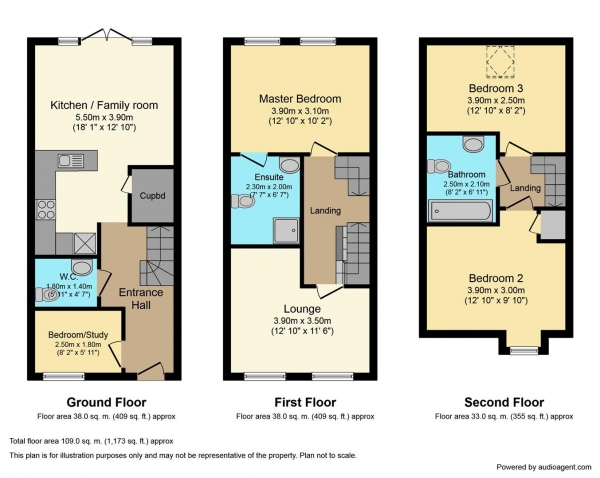 Floor Plan for 3 Bedroom Town House for Sale in Queen Elizabeth Road, Nuneaton, CV10, 9BU - Offers Over &pound170,000