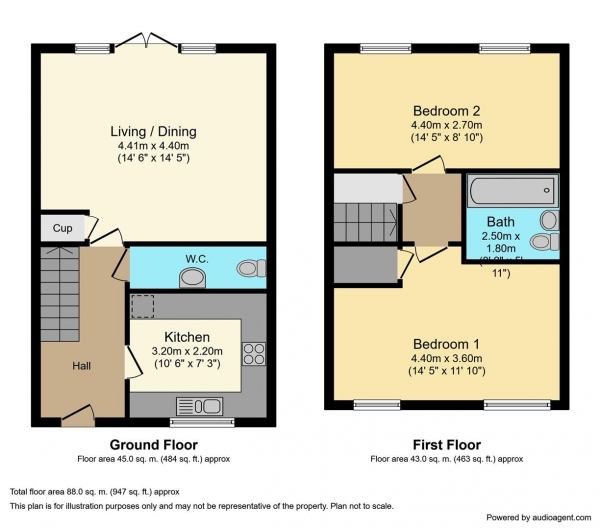 Floor Plan for 2 Bedroom Terraced House for Sale in Hummingbird Avenue, Canley, Coventry, CV4, 8FA -  &pound77,900