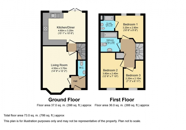 Floor Plan for 3 Bedroom Terraced House for Sale in Buttercup Walk, Copsewood, Coventry, CV3, 1LR - Guide Price &pound225,000