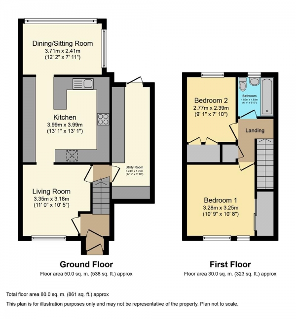 Floor Plan Image for 2 Bedroom Semi-Detached House for Sale in Canon Hudson Close, Willenhall, Coventry