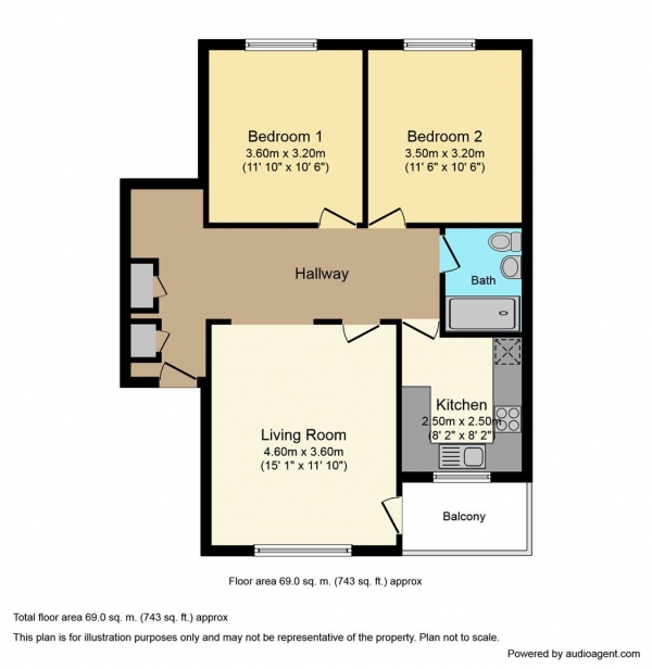 Floor Plan for 2 Bedroom Flat for Sale in Hearsall Court, Tile Hill Lane, Tile Hill, Coventry, CV4, 9DH - Offers Over &pound110,000